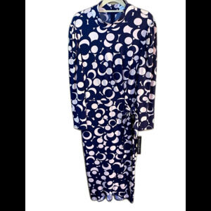 Clover and Sloane Navy/Cream Geometric Wrap Midi Dress Long Sleeve Size 10